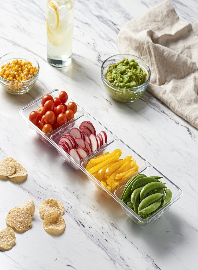 PLASTICPRO صينية تقديم بلاستيكية شفافة للاستخدام مرة واحدة من بلاستيك برو، مكونة من 4 أقسام مستطيلة، مقاس 5 × 16 بوصة، عبوة من قطعتين - Image 2